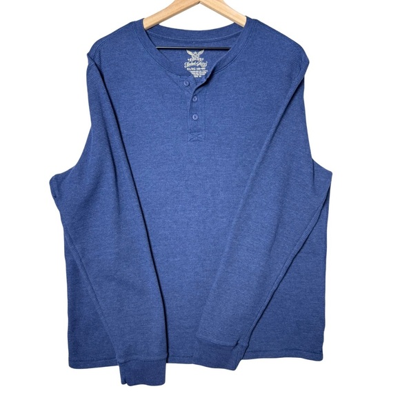 Faded Glory Vintage Mens Waffle Knit Long Sleeve Henley Tee Solid Blue size XL - Picture 1 of 10